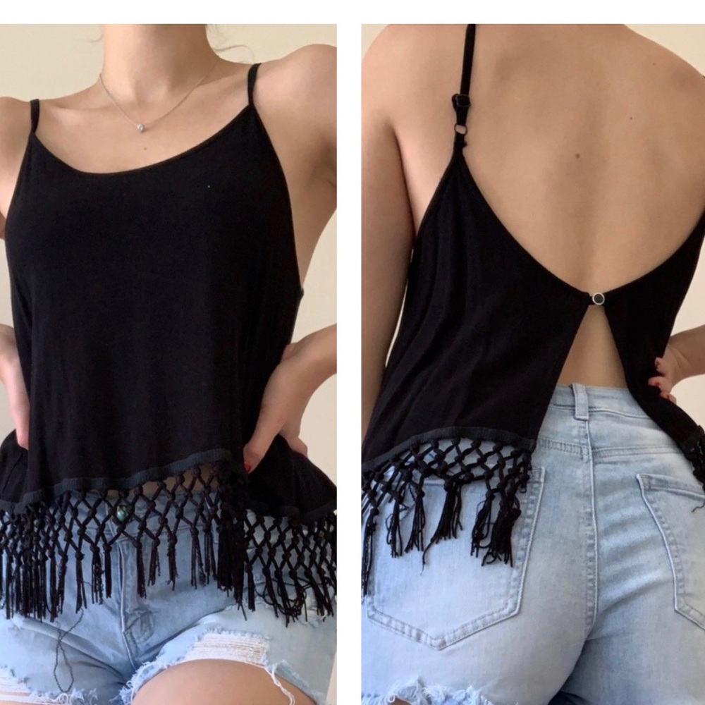 Monteau Black Fringe Tank Top